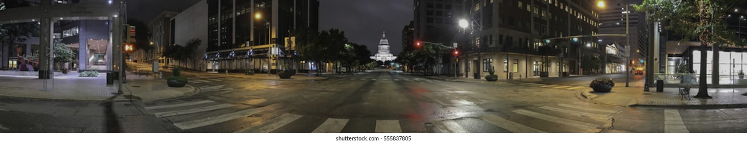 Panoramic view at an intersection near Texas State Capitol.