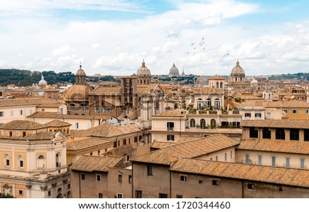 Panoramic View of Italian Terracotta Rooftops and St Peter's Basilica Dome, Rome, Italy
