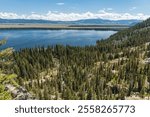 Panoramic view of Jenny Lake from the Inspiration Point overlook in the Grand Teton National Park, Wyoming