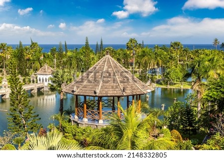 Panoramic view of Karangasem Taman Ujung, Water Palace on Bali, Indonesia in a sunny day