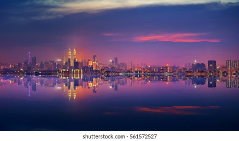 Panoramic View Of Kuala Lumpur City Waterfront Skyline.