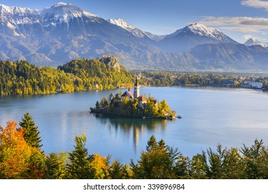 Panoramic view of Lake Bled from Mt. Osojnica, Slovenia
