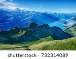 Panoramic view of lake Brienz on the way up to Brienzer Rothorn