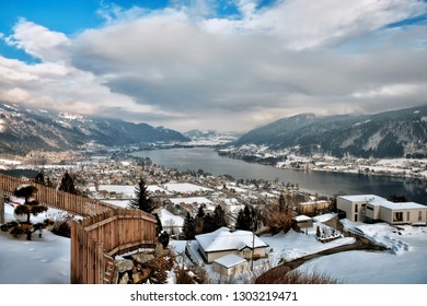 Panoramic view of the lake Ossiach - ossiachersee from the gerlitzen mountain near Villach, Austria.