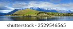 Panoramic view of Lake Wakatipu, The Remarkables and Kelvin Heights, Queenstown, New Zealand