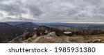 Panoramic view of the land from the top of Monte Sabotino at winter, border  between Italy and Slovenia, nature background