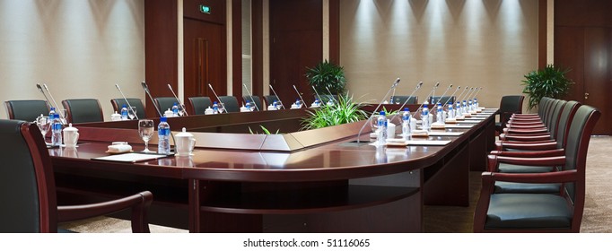 Panoramic View Of Large Conference Room In Hotel