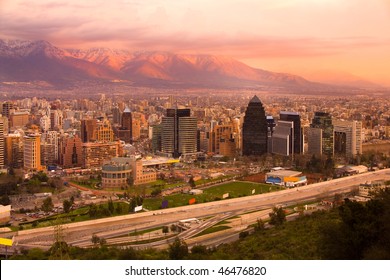 Panoramic view of Las Condes and Providencia districts, Santiago, Chile, South America