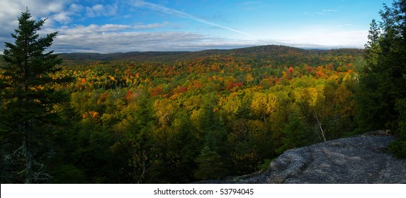 Panoramic View Of The Laurentides In Quebec During Autumn