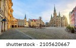 Panoramic view of the Liberec Old town square on sunrise, Czech Republic