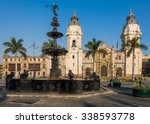 Panoramic view of Lima main square and cathedral church.