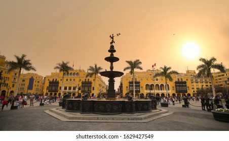 Panoramic view of Lima main square and cathedral church.
