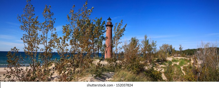 A Panoramic View Of The Little Sable Point Lighthouse On Lake Michigan, Lower Peninsula, Michigan, USA