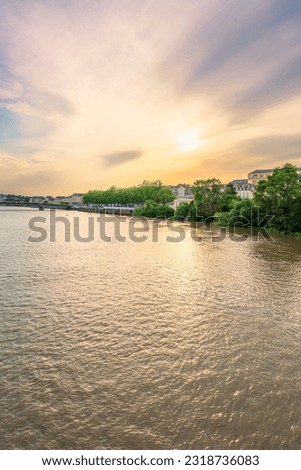 Panoramic view of the Loire River in Nantes city France at sunset