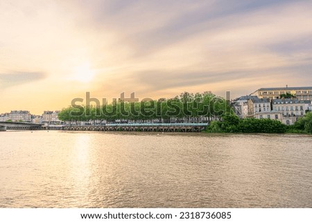 Panoramic view of the Loire River in Nantes city France at sunset