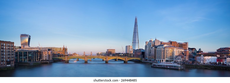 Panoramic View Of London, Shard, Tower Bridge And Globe Theatre