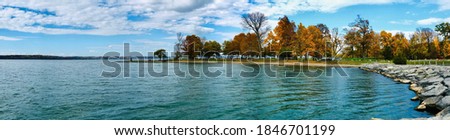Panoramic view of the Long Point State Park on Cayuga Lake, New York 