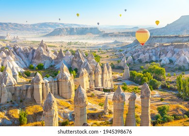 Panoramic view of Love valley near Goreme village, Cappadocia, Turkey
