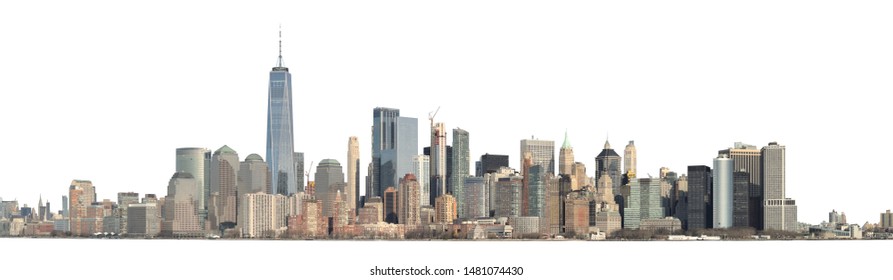 Panoramic view of Lower Manhattan from the Ellis Island - isolated on white. Clipping path included.