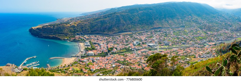 Panoramic View Of Machico Town And Madeira Airport