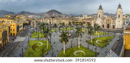 Panoramic view of the main square of Lima, Peru.