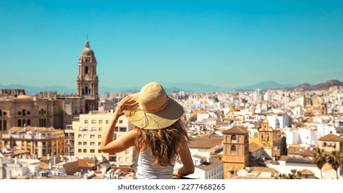 Panoramic view of Malaga city- tour tourism in Spain,  Andalusia