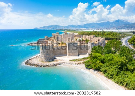 Panoramic view of the Mamure Castle in Anamur Town, Turkey