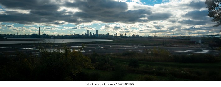 Panoramic View Of Manhattan And The Hudson River Swamps From The Commuting Train