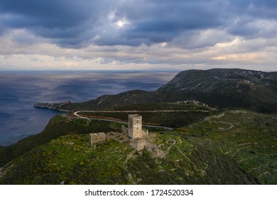 Panoramic View Of Mani Region. Wide Aerial Panorama Cape Matapan