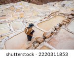 panoramic view of maras salt mine, peru