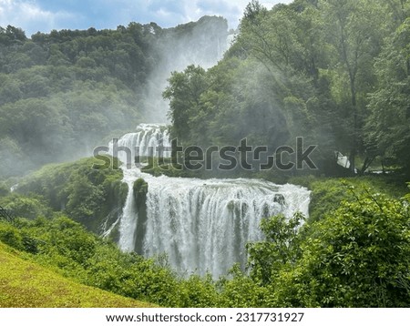 Panoramic view of the Marmore Falls, Umbria, Italy. Artificial w