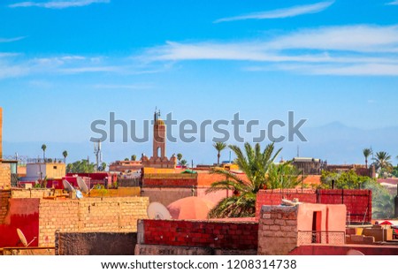 Panoramic view of Marrakech and old medina, Morocco