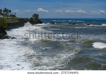 Panoramic View of Massive Ocean Waves on a Sunny Day, Bright Tropical Seascape