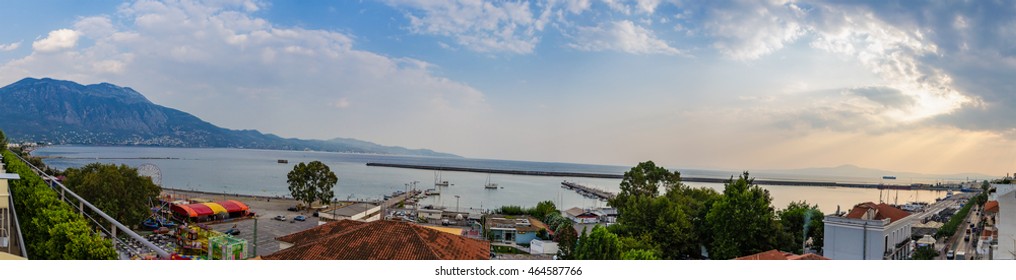 Panoramic View Of The Messenian Gulf Centered The Port Of Kalamata, Messenia - Greece