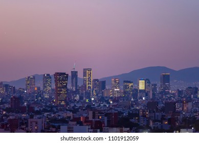 Panoramic view of Mexico City, sunset 