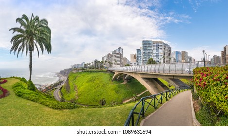 Panoramic view from Miraflores district with Villena Rey Bridge on the side, in Lima, Peru - Shutterstock ID 1089631694