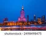 panoramic view of modern buildings in central Warsaw seen from the Palace of Culture and Science