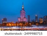 panoramic view of modern buildings in central Warsaw seen from the Palace of Culture and Science