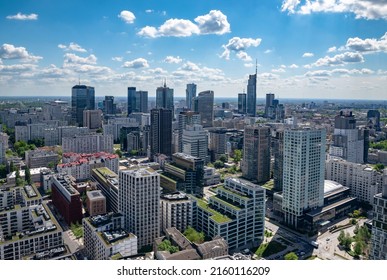 Panoramic. view of modern skyscrapers and business centers in Warsaw. View of the city center from above. Warsaw, Poland. - Shutterstock ID 2160116209
