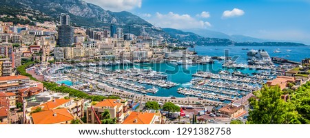 Panoramic view of Monte Carlo harbor in Monaco.