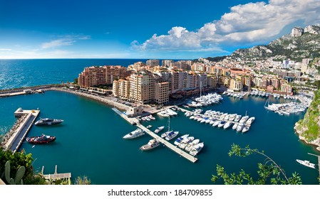 Panoramic view of Monte Carlo harbour in Monaco. Azur coast.