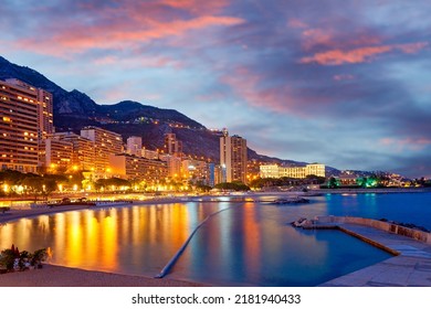 Panoramic view of Monte-Carlo during twilight, Monaco