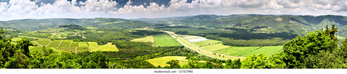 Panoramic View Of Motovun Truffel Forest.