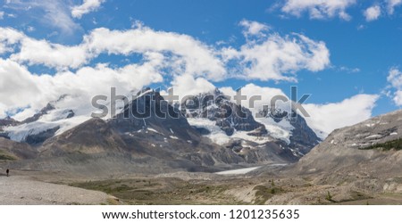 Panoramic view of Mount Andromeda, Mount Athabasca and Hilda Peak and glaciers near athabasca glacier along the icefields parkway Banff national Park Alberta Canada