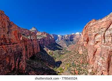 Panoramic View Of Mount Carmel Highway From Canyon Overlook, At Zion National Park.