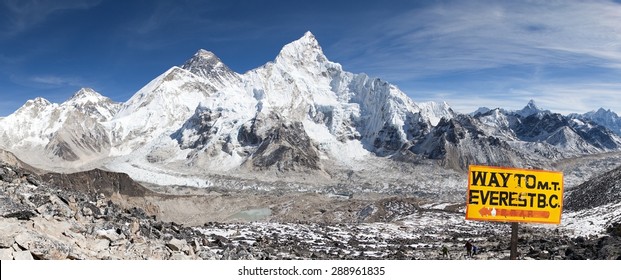 panoramic view of Mount Everest with beautiful sky and Khumbu Glacier - way to Everest basecamp - Nepal 