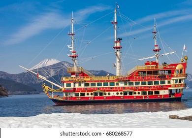 Panoramic view of Mount Fuji and pirate ship in Lake Ashi ,This is a popular tourist in Hakone Japan. - Powered by Shutterstock