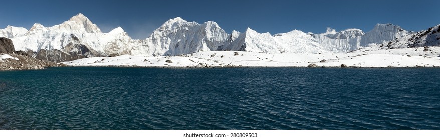 Panoramic View Of Mount Makalu Above Lake Near Kongma La Pass, Three Passes Trek, Way To Everest Base Camp, Khumbu Valley, Sagarmatha National Park, Nepal