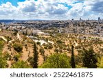 Panoramic view from Mount Scopus of the historical neighbourhoods of the center of Jerusalem and the Old City with the Dome of the Rock, Israel