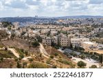 Panoramic view from Mount Scopus of the historical neighbourhoods of the center of Jerusalem and the Old City with the Dome of the Rock, Israel